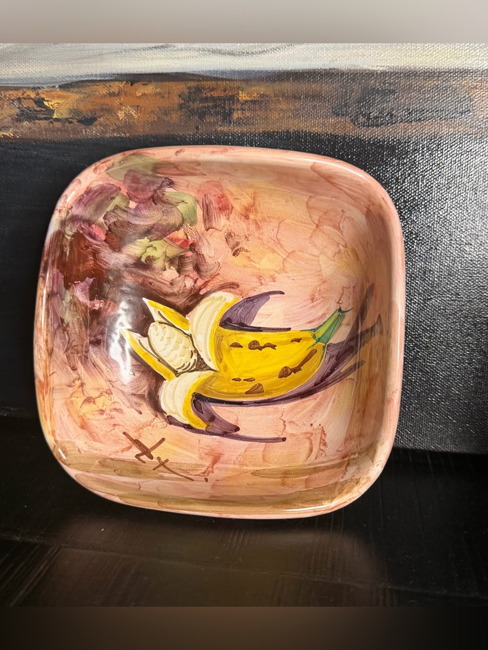 VTG Italian Peasant village pottery Hand-Painted Ceramic Banana Bowl